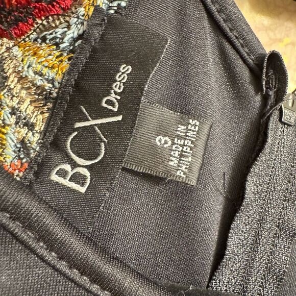 BCX Black Floral Bodycon Sheer Cap Sleeve Sheath Cocktail Party Dress Size 3 - Picture 5 of 12